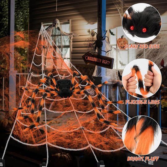 Halloween Decoration Orange and Black Spider Ornaments Outdoor Triangle Spider Web Hangings Scene Atmosphere Layout Props Pendant