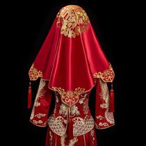 Embroidered red hijab bride Chinese wedding 2024 Xiuhe dress red hijab wedding veil Xiuhe head covering