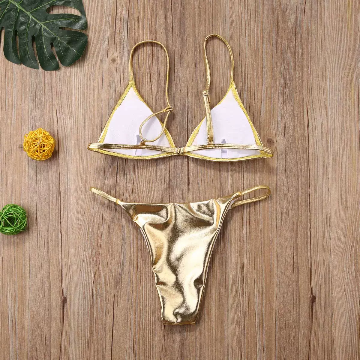 [2024 Women's Gold Bikinis Set Hot Summer Sexy Padded Triangl]