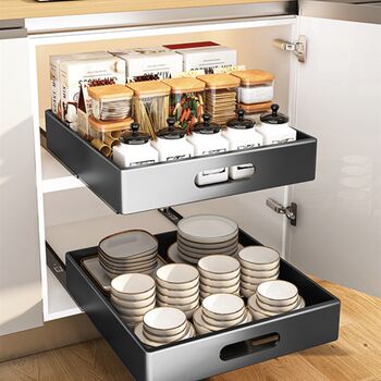 Kitchen storage shelf storage household cabinet storage rack pull-out cabinet track pull-out basket drawer slide bathroom