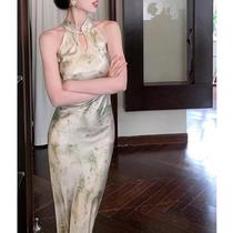 Retro sexy new Chinese style improved satin cheongsam dress female high JI sense national style slim slim long dress summer