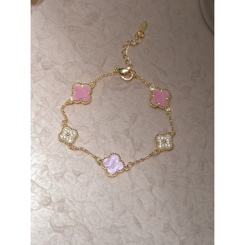 Lvаfgн Pink Mother-Of-Pearl Four-Leaf Clover Bracelet for Women S925 Sterling Silver Light Luxury Niche Exquisite Bracelet 2025