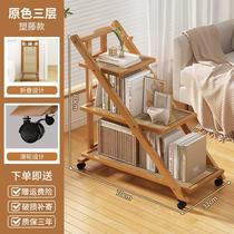 New removable folding bookshelf storage rack childrens storage rack household trolley with wheels floor-standing simple multi-layer