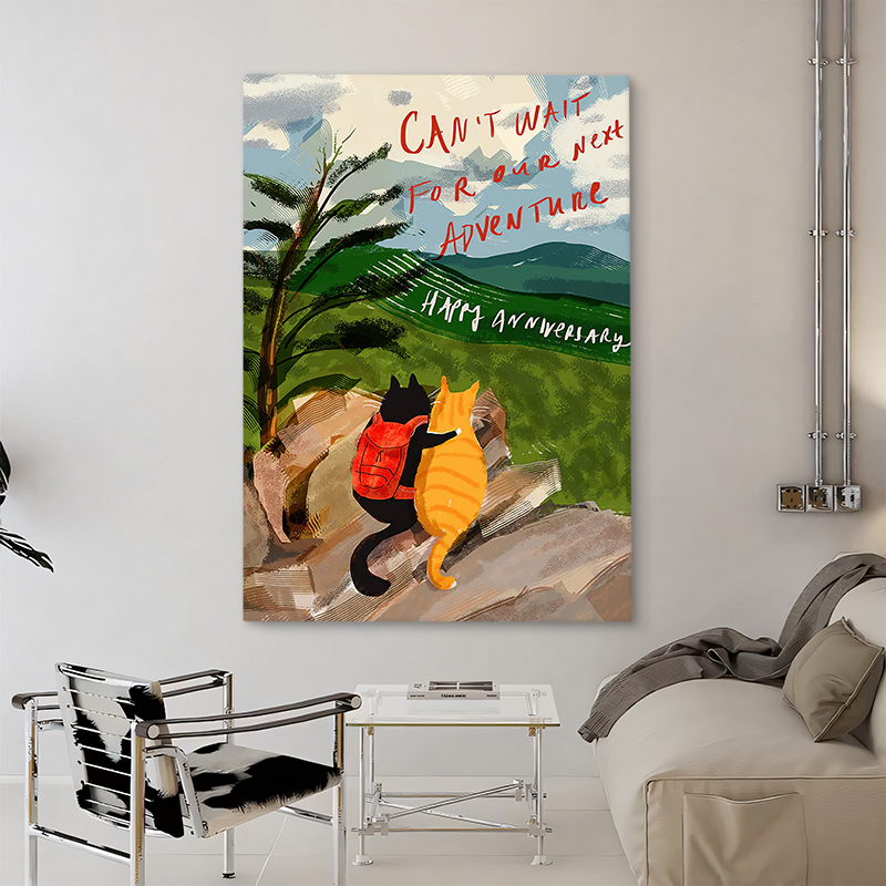 Traveling Cat Simple Modern Landscape Hand-Painted Oil Painting Niche Art Entrance Decoration Painting Abstract Children's Room Hanging Painting