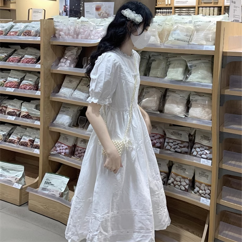 French-Style Girl's Dress for Summer, Suitable for 12-15 Year Old Middle School Students, 13-Year-Old Girls, White Fairy-Like Dress, Super Fairy-Like and Forest-Style