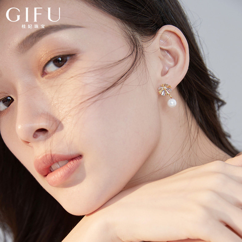 GIFU925 Sterling Silver Petal Pearl Stud Earrings Flower Earrings Female Earrings Temperament Earrings 2021 New Trend