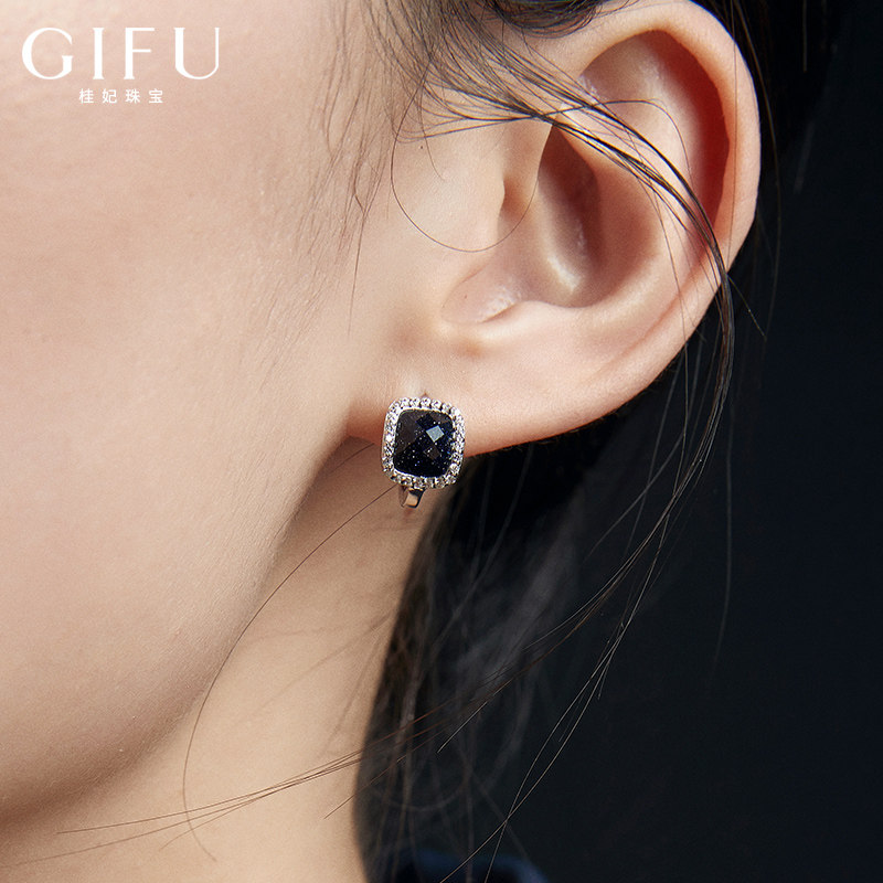 925 pure silver small crowdsourced earrings with large black earrings female temperament sleeping without picking up high level sensuo-style retro