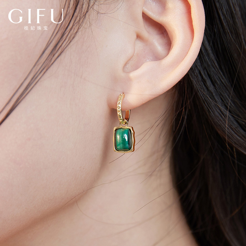 Malachite green gemstone earrings temperament high atmosphere mother sterling silver earrings 2021 new trend