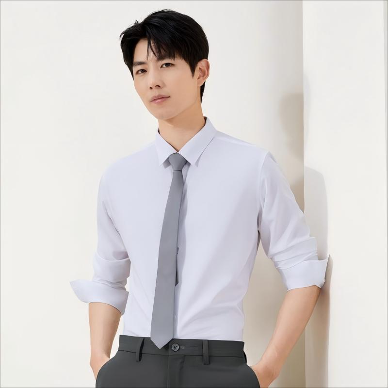 柒牌长袖衬衫男士商务正装白色订婚结婚衬衣
