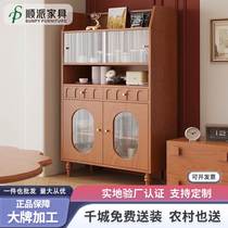 Solid wood sideboard fully retro Japanese style simple high cabinet living room home wine cabinet integrated wall storage tea cabinet