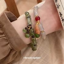 New Chinese-style bamboo jade round bead elastic bracelet national trend fashionable and personalized bracelet niche versatile and high-end jewelry