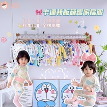 Cross-border autumn childrens cartoon Korean version of cute home clothes high waist belly protection cotton suit baby pure cotton autumn clothes and long pants