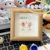 Handprint painting diy photo frame fingerprint painting empty frame desktop setting couple friends mini square picture frame 4 inches wooden