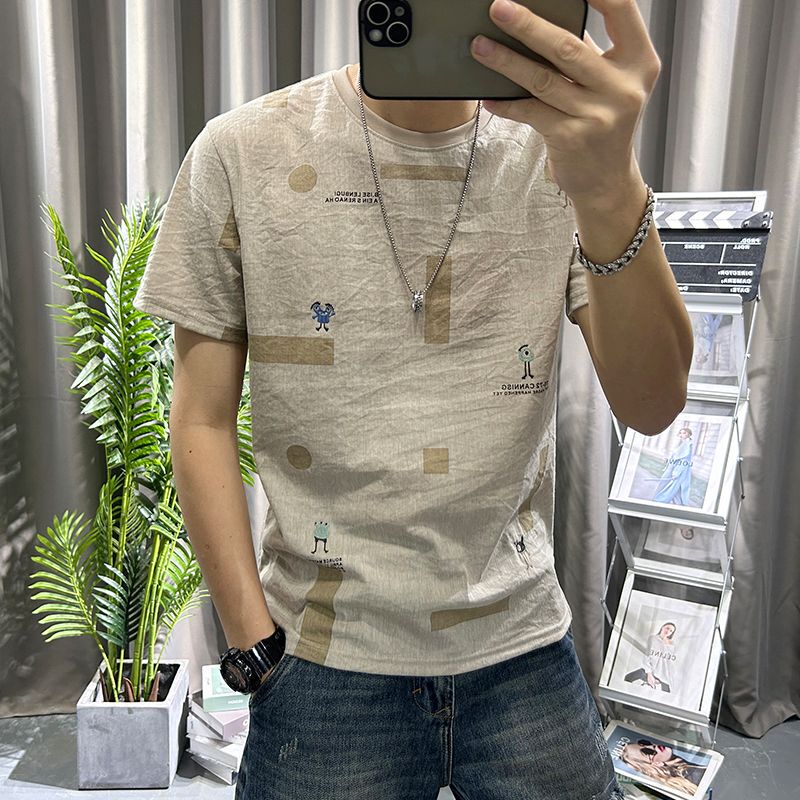 Cotton and Linen Short-Sleeved T-Shirt for Men 2026 Summer New Thin Top Cool-Feeling Youth Casual Linen Half-Sleeve T-Shirt