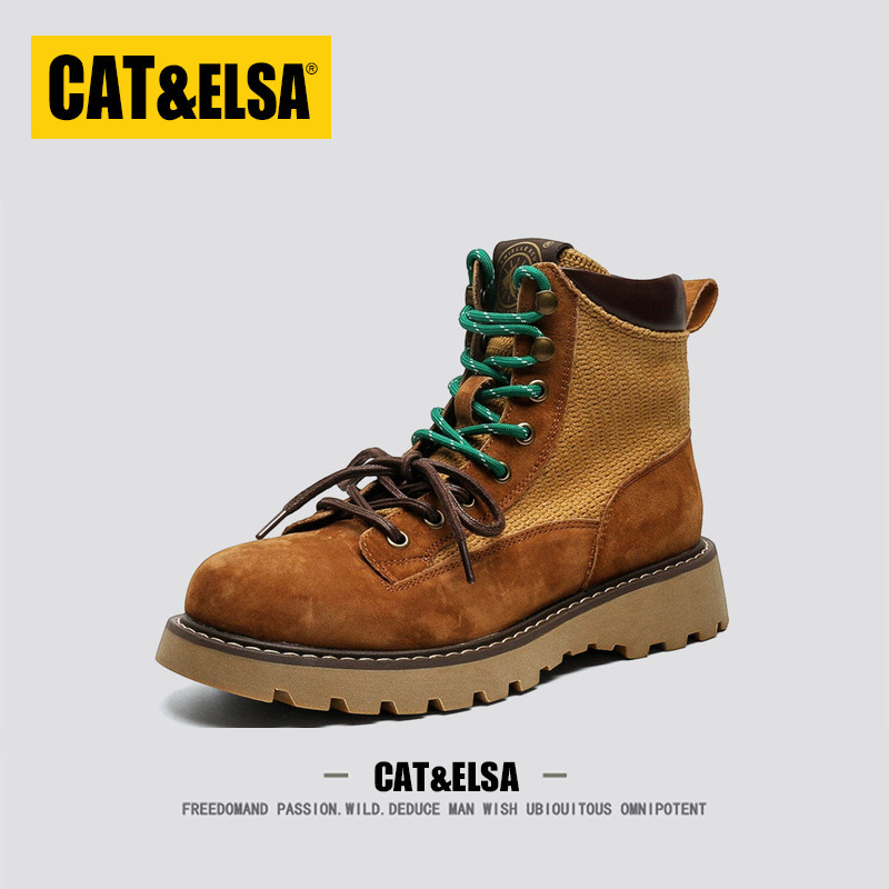 American Style Cat&Elsa Retro British Style Martin Boots for Men 2026 New Spring Genuine Leather Soft Sole High-Top Work Boots