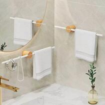 Bathroom towel bar simple Japanese style towel rack bathroom retractable solid wood single rod creative punch-free bath towel rack