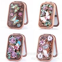 Retro style Russian rectangular butterfly diamond-encrusted portable makeup mirror Cross-border portable folding gift small mirror