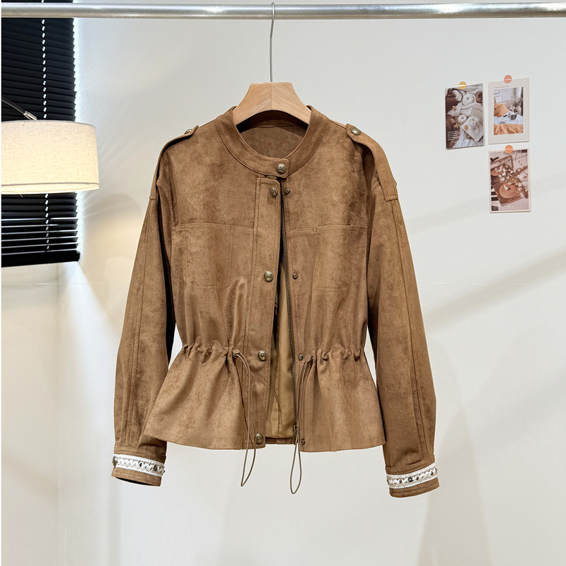 Suede Workwear Jacket for Women, Short Style for Petite Figures, 2026 Autumn and Winter, Waist-Cinching, Slimming, 90% Down, Lightweight down Jacket Top