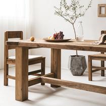 Runjiajia cohabitation retro old pine wood dining table and chairs set 611 coffee shop restaurant surface solid wood dining table and chairs hall