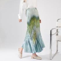 Pleated skirt womens summer new ready-made high-waisted Miyake gradient fishtail skirt long pleated skirt