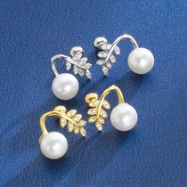 Leaf earrings feminine pearl earrings s925 silver screws personalized ear bone earrings