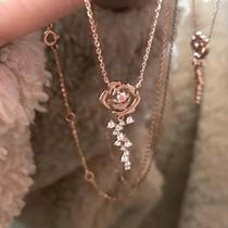 S925 sterling silver diamond small rose nebula fairy necklace advanced ins style small red book rose gold clavicle chain for women