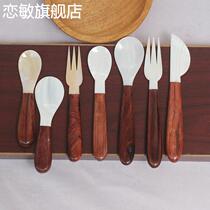 Natural shell small spoon pear flower wooden handle coffee spoon ice cream cake dessert spoon fork creative household cute