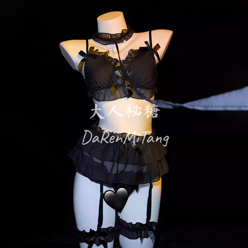 Black Stockings, Feminine, Plus Size, Thin, Abstinence Style, Anti-Snag Lace Garter Stockings Set, Sexy Thigh-High Over-The-Knee Socks for Summer