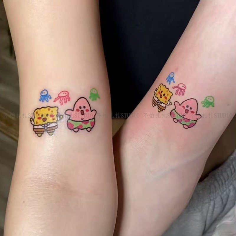 Cute Couple Tattoo Stickers Waterproof Female Long-Lasting ins Wind Spongebob Male Wrist Collarbone Valentine's Day Gift Cute Couple Tattoo Stickers Waterproof Female Long-Lasting ins Wind Spongebob Male Wrist Collarbone Valentine's Day Gift