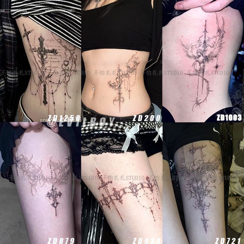 Dark and Sexy Thorn Herbal Tattoo Stickers, Semi-Permanent, Pure Desire, Hot Girl, High Appearance Value, Side Waist, Thigh, Waterproof, Anti-Rubbing, for Women