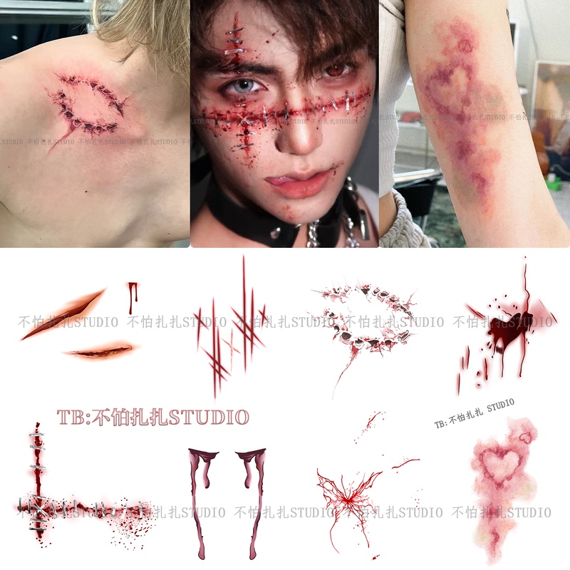 Halloween Scar Tattoo Stickers, Makeup Face Stickers for Men and Women, Disposable Washable Bite Mark and Bruise Stickers with Realistic Effect Halloween Scar Tattoo Stickers, Makeup Face Stickers for Men and Women, Disposable Washable Bite Mark and Bruise Stickers with Realistic Effect