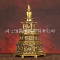 Large brass casting pagoda spire temple square Baoding incense burner copper bell bronze carvings handicrafts and ornaments
