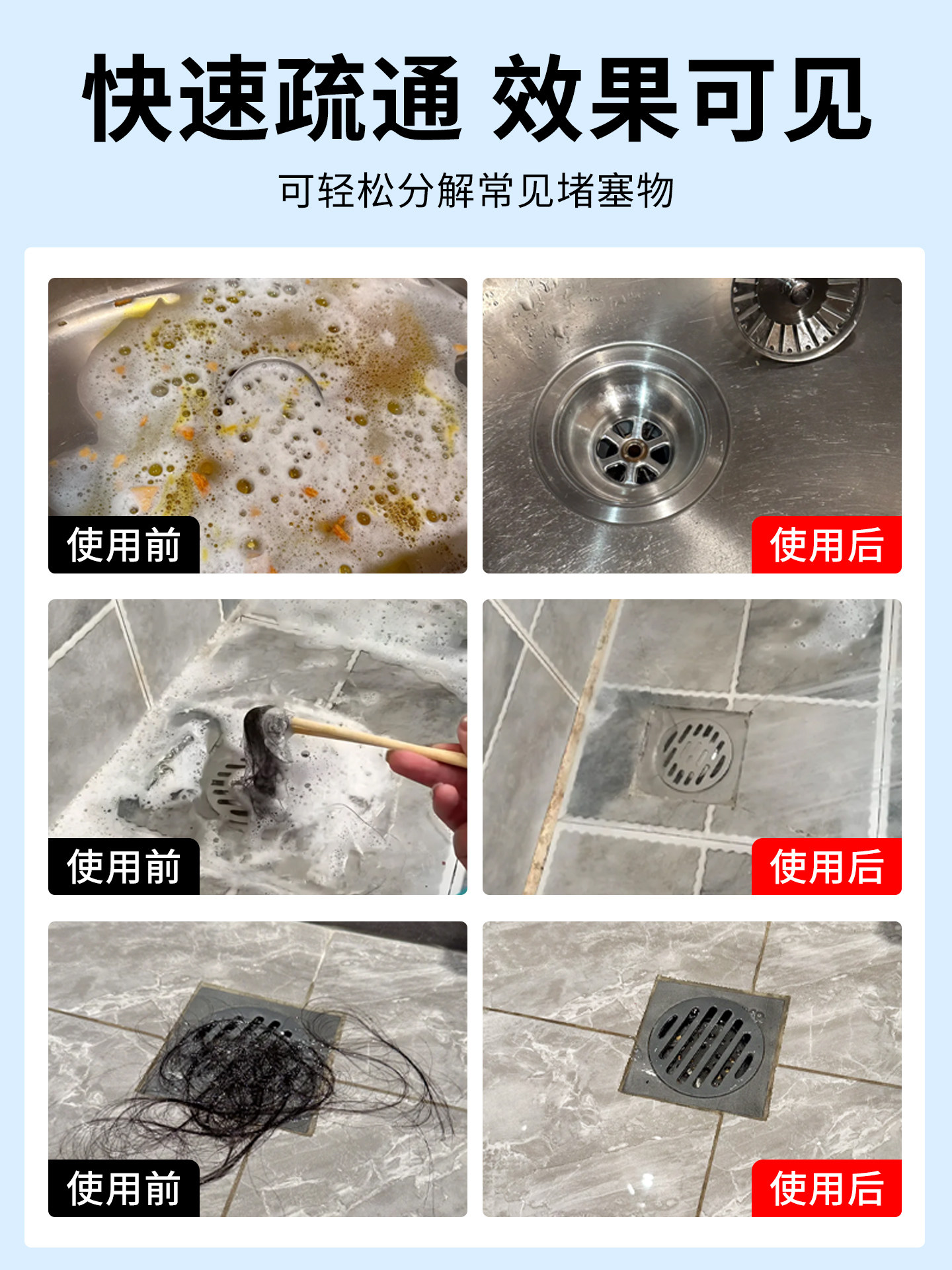 Hair Dissolving Agent for Unclogging and Deodorizing Drains, Powerful Cleaning Agent for Dissolving Hair Blockages and Removing Odors #