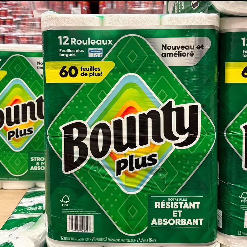Bounty Wet and Dry Food Oil-Absorbing Paper, Natural Pure Wood Pulp Printed Wet and Dry Kitchen Paper, 91 Sheets Per Roll