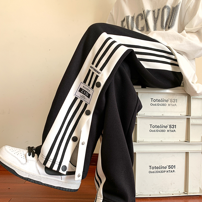 Half-Buttoned Floor-Length Pants 2026 New Three-Stripe Basketball Sweatpants Spring and Autumn Straight Loose Casual Pants