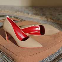 Black high heels womens stiletto heels 2024 spring and autumn new style genuine leather red bottom patent leather pointed toe sexy nude work shoes