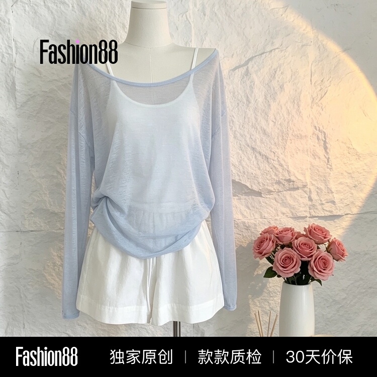 Loose Backless Sports Semi-Transparent Sun-Protective Long-Sleeve T-Shirt for Women, Summer Design Casual Hollow-Out Sheer Cover-Up Top Loose Backless Sports Semi-Transparent Sun-Protective Long-Sleeve T-Shirt for Women, Summer Design Casual Hollow-Out Sheer Cover-Up Top