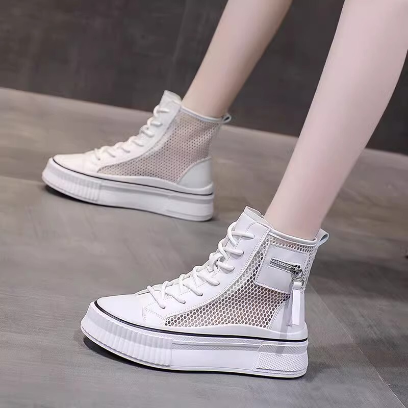 French Fad Zomo Hollow Breathable Martin Boots for Women, Summer 2026 New High-Top Thick-Soled Mesh and Bare Ankle Boots