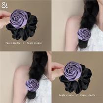 Romantic Purple Satin Camellia Large Intestine Hair Tie New High-end Headband Rubber Band Hair Tie for Women Summer