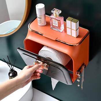 New popular wall-mounted face towel storage box bathroom waterproof and hole-free toilet paper drawer toilet paper storage rack