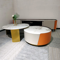 Italian minimalist living room coffee table and TV cabinet combination Light luxury modern simple Internet celebrity style slate size round coffee table