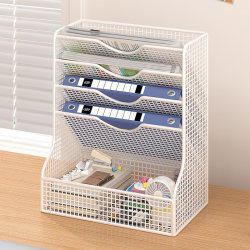 File Storage Rack Desktop Office Supplies Storage Rack A4 Paper File Bookshelf Folder File Desk Multi-Layer Filing Rack Office Desk Multifunctional Iron Work Station Book Stand