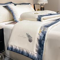 High-end silky naked sleeping 140s silk summer cooling quilt four-piece set ice silk cooling thin quilt summer double air-conditioned quilt