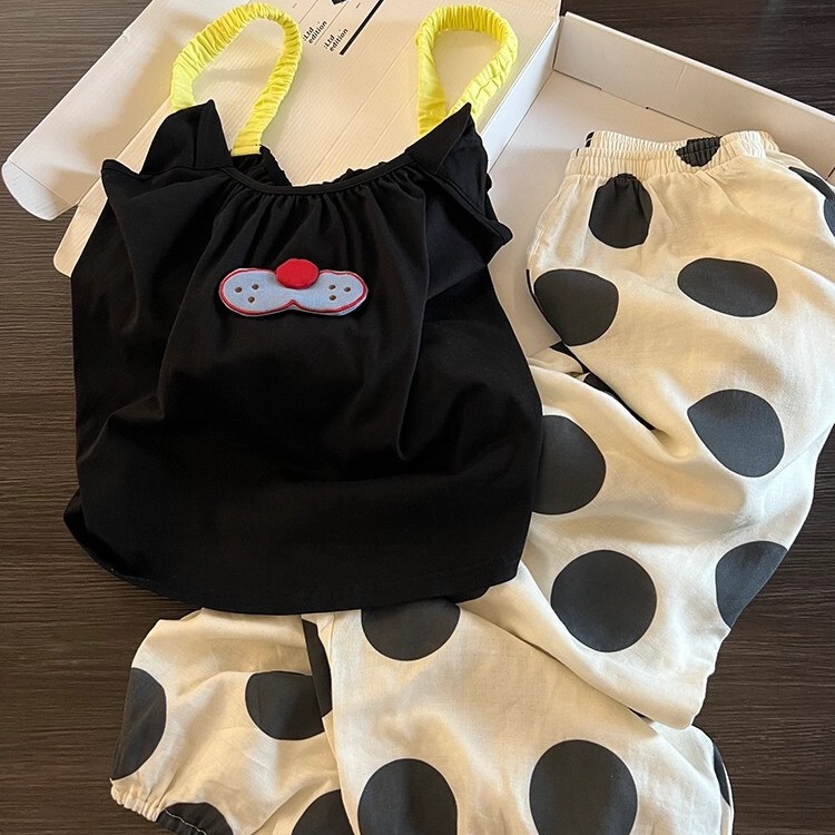 Black High-End Cool Cat Print Camisole Pajamas for Women, Summer 2026 New Style, Ins-Style Long Pants Loungewear Set Suitable for Going Out