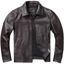 Casual Men Leather Jacket Genuime Cowhide Slim Fit Black Bro