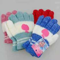 Childrens thickened gloves winter boys finger gloves to keep warm in autumn and winter plus plush wool baby printed five-finger gloves