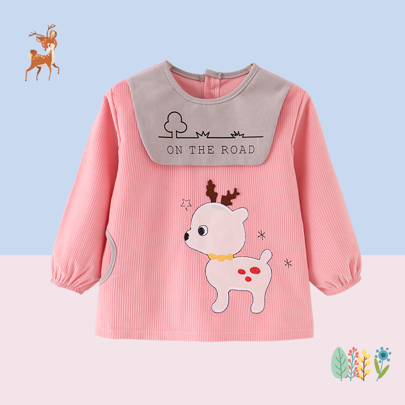 Autumn and winter corduroy baby coveralls children's bibs baby eating clothes waterproof anti-dirty reverse dressing boys and girls rice pockets