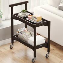 Mobile sofa side table small coffee table living room corner table tea storage shelf tea table side cabinet slotted cabinet Nanzhu