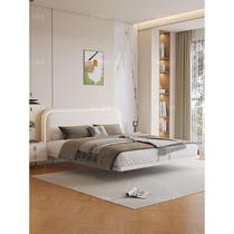 Nordic solid wood frame leather bed modern simple light luxury high-end atmospheric suspended bed 1.8 meters master bedroom large bed wedding bed