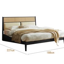 All solid wood craftsman master bedroom double bed rattan Japanese style bed modern simple 1 5 meters rattan 1 8 meters rattan